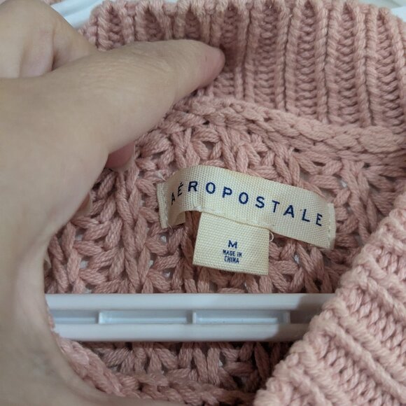 Aeropostale Cold Shoulder Chunky Sweater Pink Size Medium - Picture 2 of 4